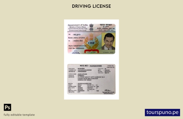 Plantilla de licencia de conducir CISF de India lista para imprimir